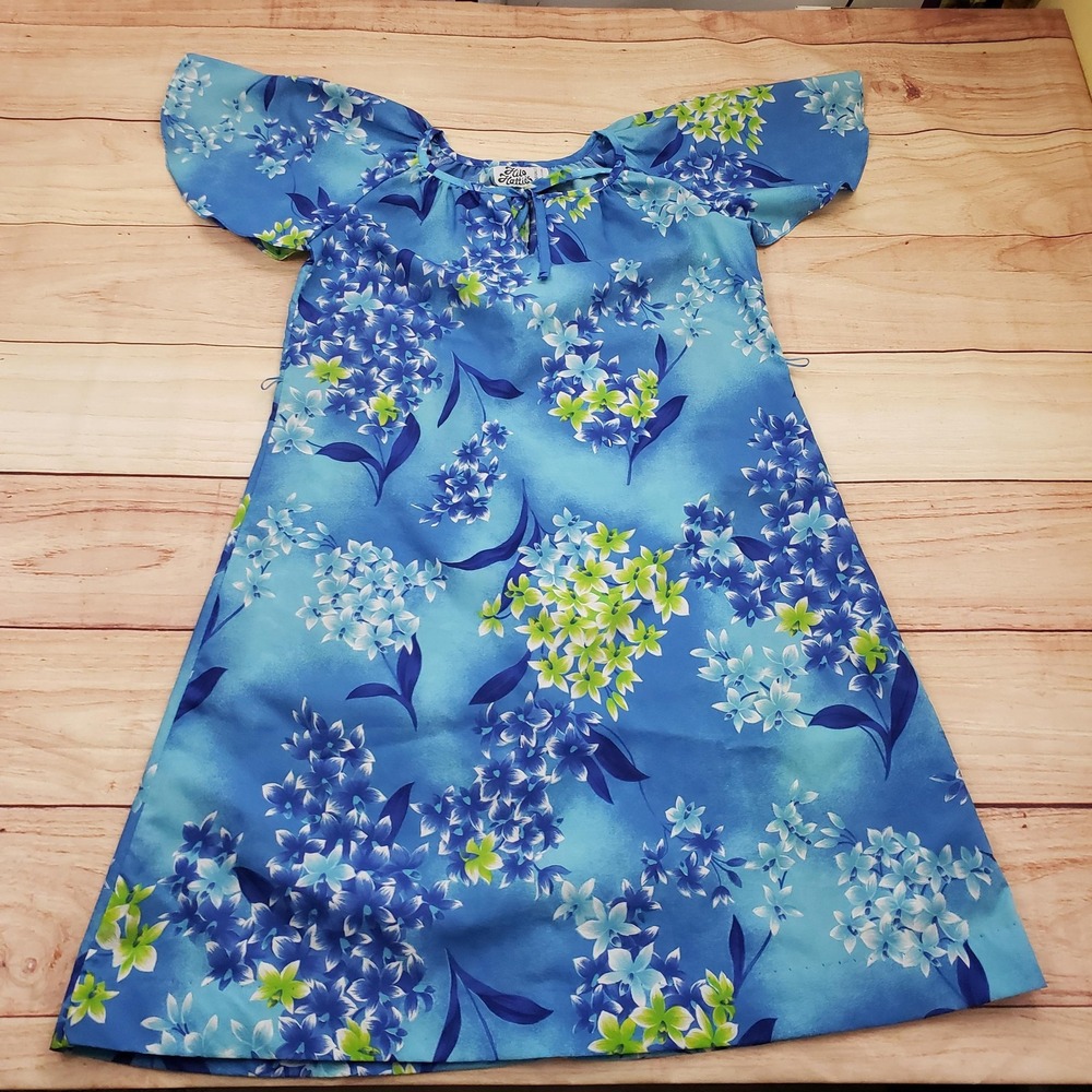 Hilo Hatties Dress Womens Medium‎ Blue Hawaiian Floral Muumuu A-Line Aloha Beach